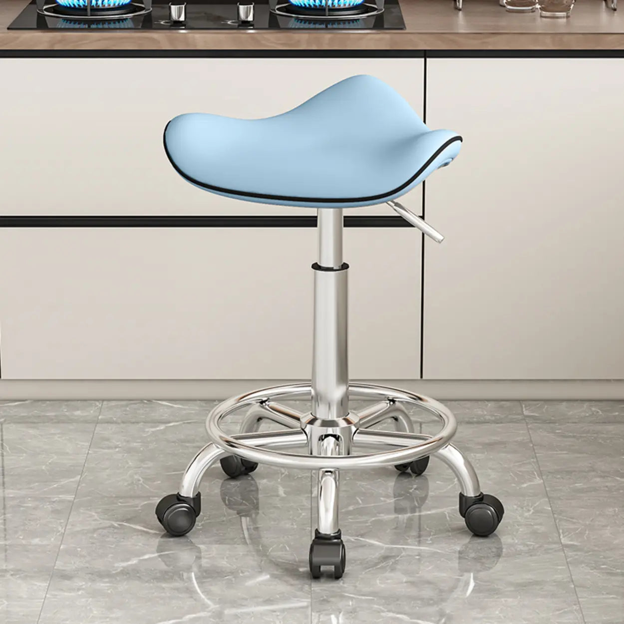 Gray steel leather wood stainless saddle bar & counter stools - modern