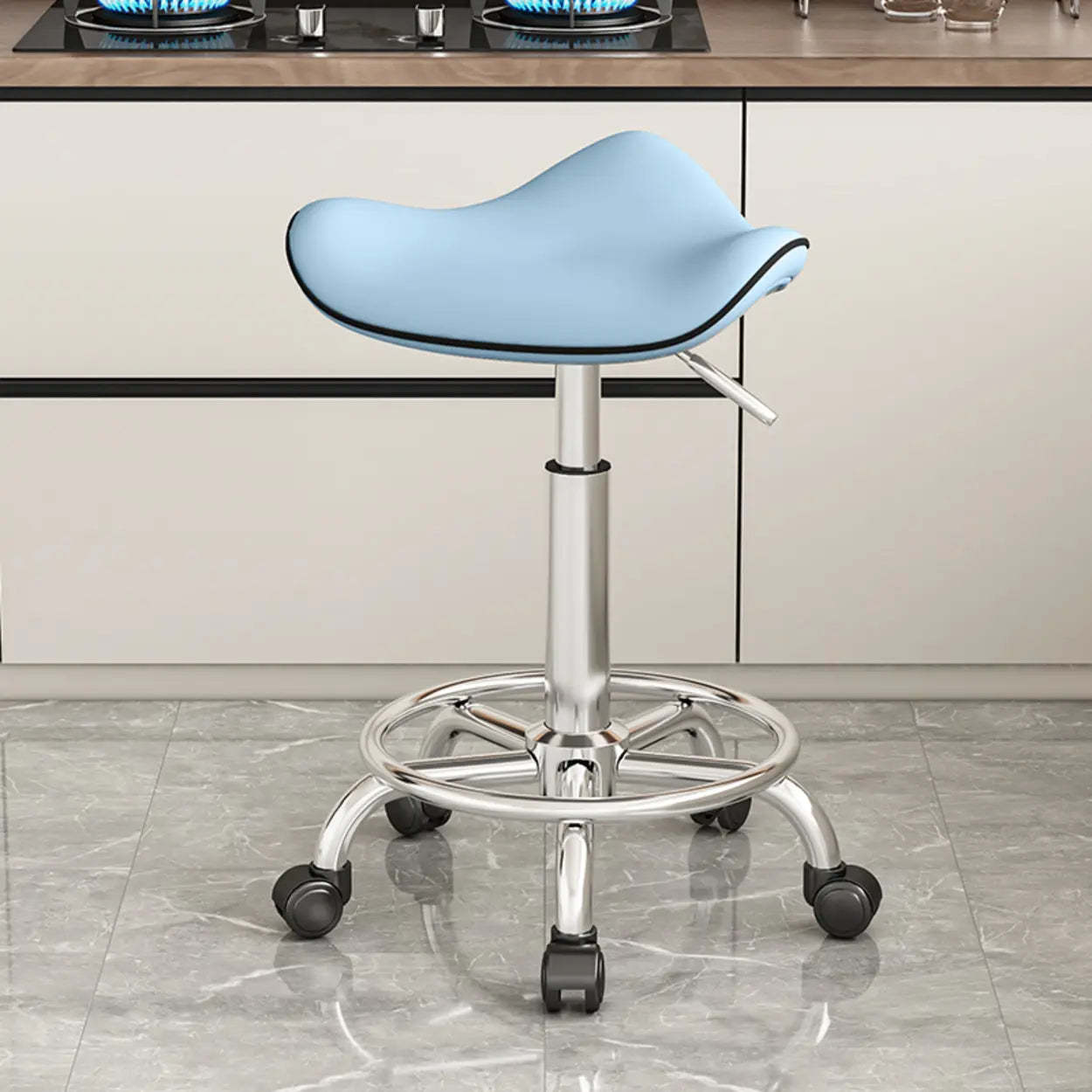 Gray steel leather wood stainless saddle bar & counter stools - modern