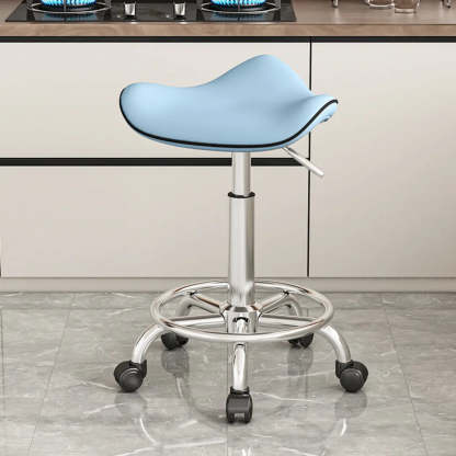 Gray steel leather wood stainless saddle bar & counter stools - modern