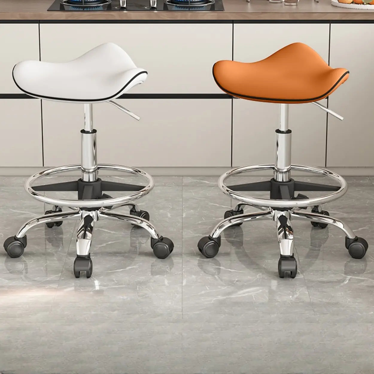 Modern saddle stainless gray bar & counter stools in steel — Sky Blue