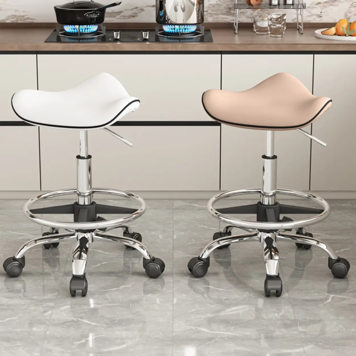Saddle Stainless Steel Swivel Bar Stool — Orange