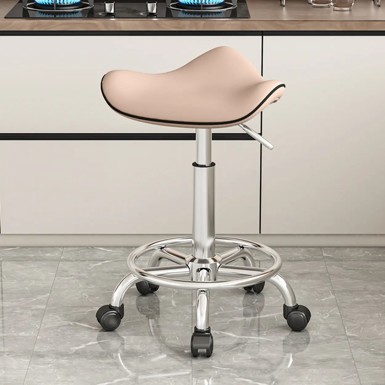 Gray steel leather wood stainless saddle bar & counter stools - modern