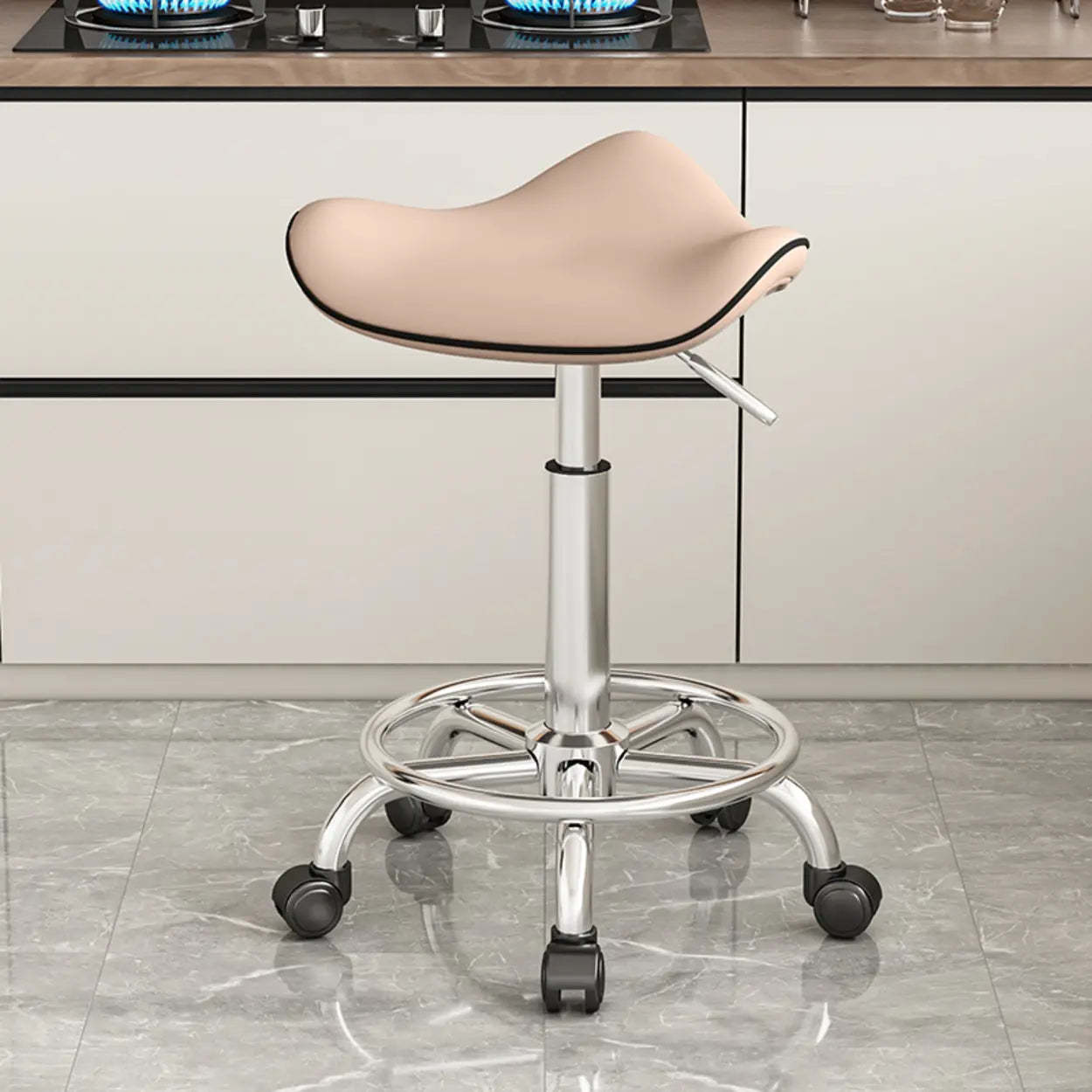 Gray steel leather wood stainless saddle bar & counter stools - modern