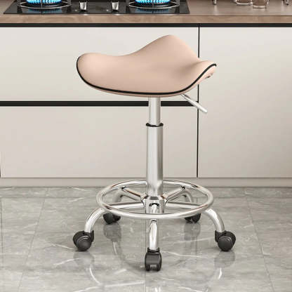 Gray steel leather wood stainless saddle bar & counter stools - modern
