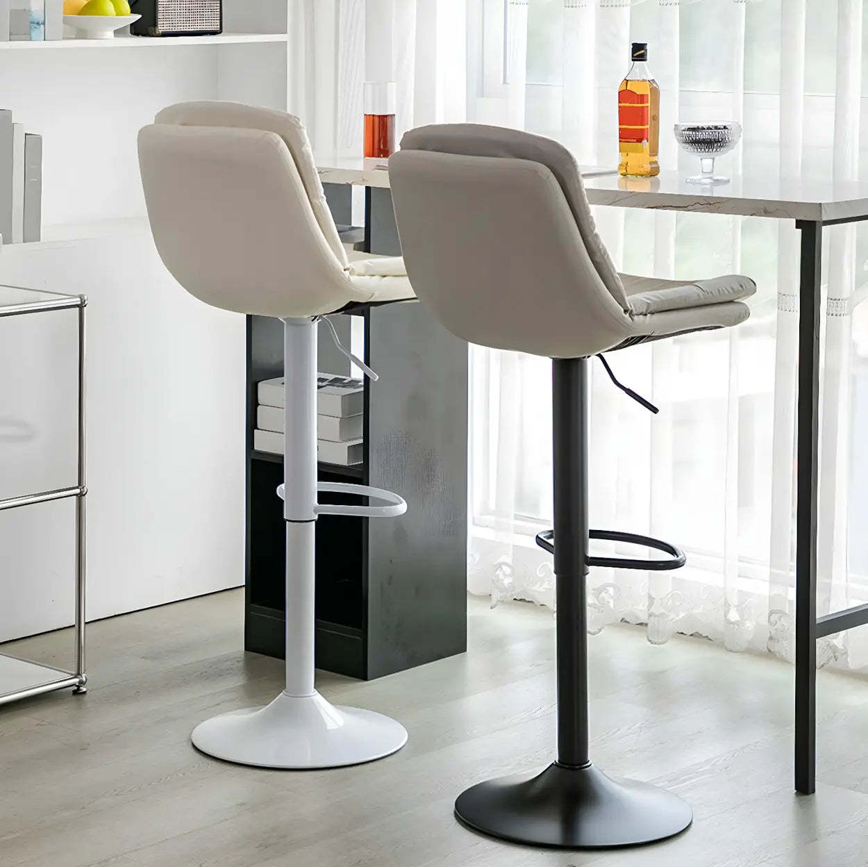 Swivel Beige Faux Leather Bucket Adjustable Bar Stool — White / Beige / 1 Piece