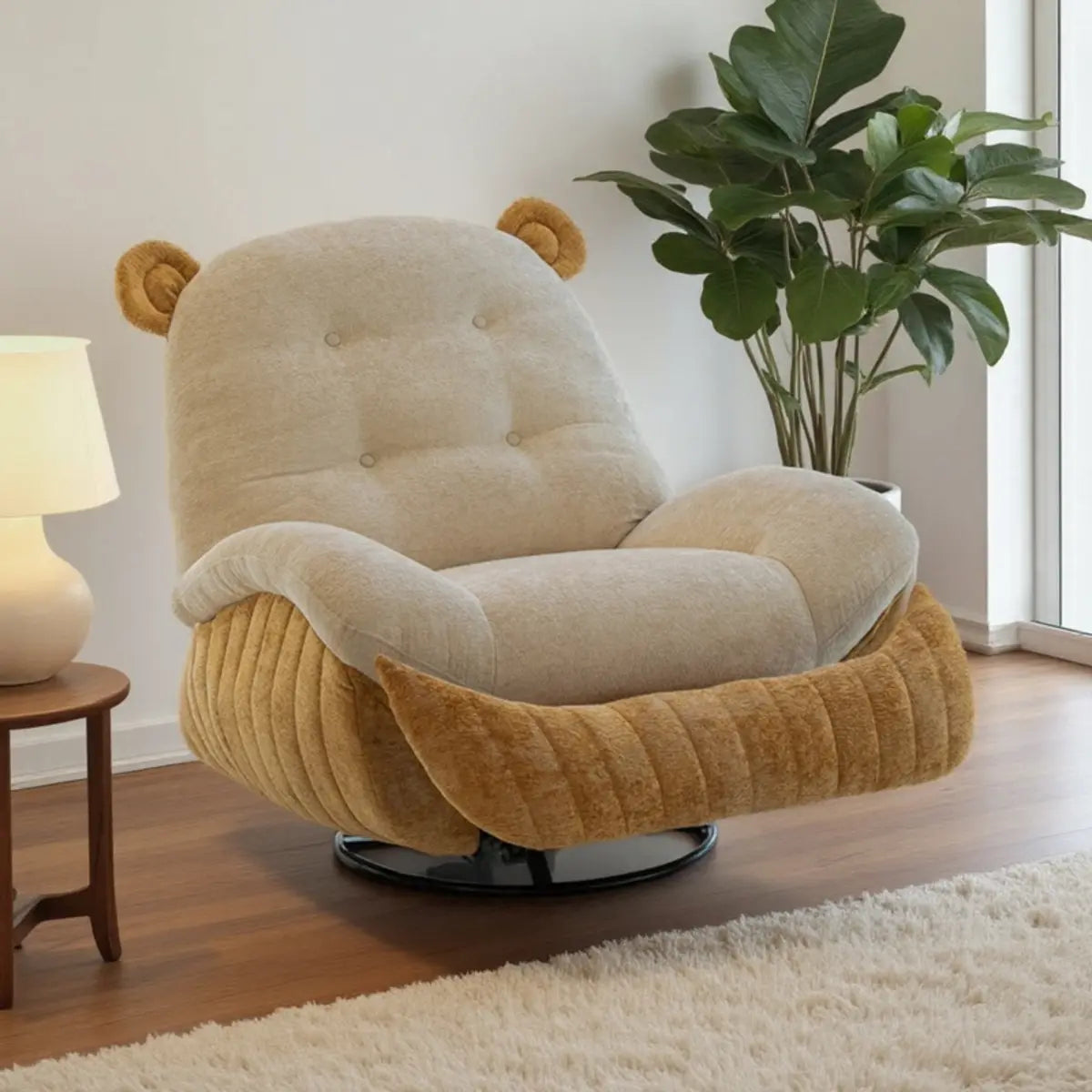 Swivel Beige Yellow Flared Arm Rocking Chair — Off-White