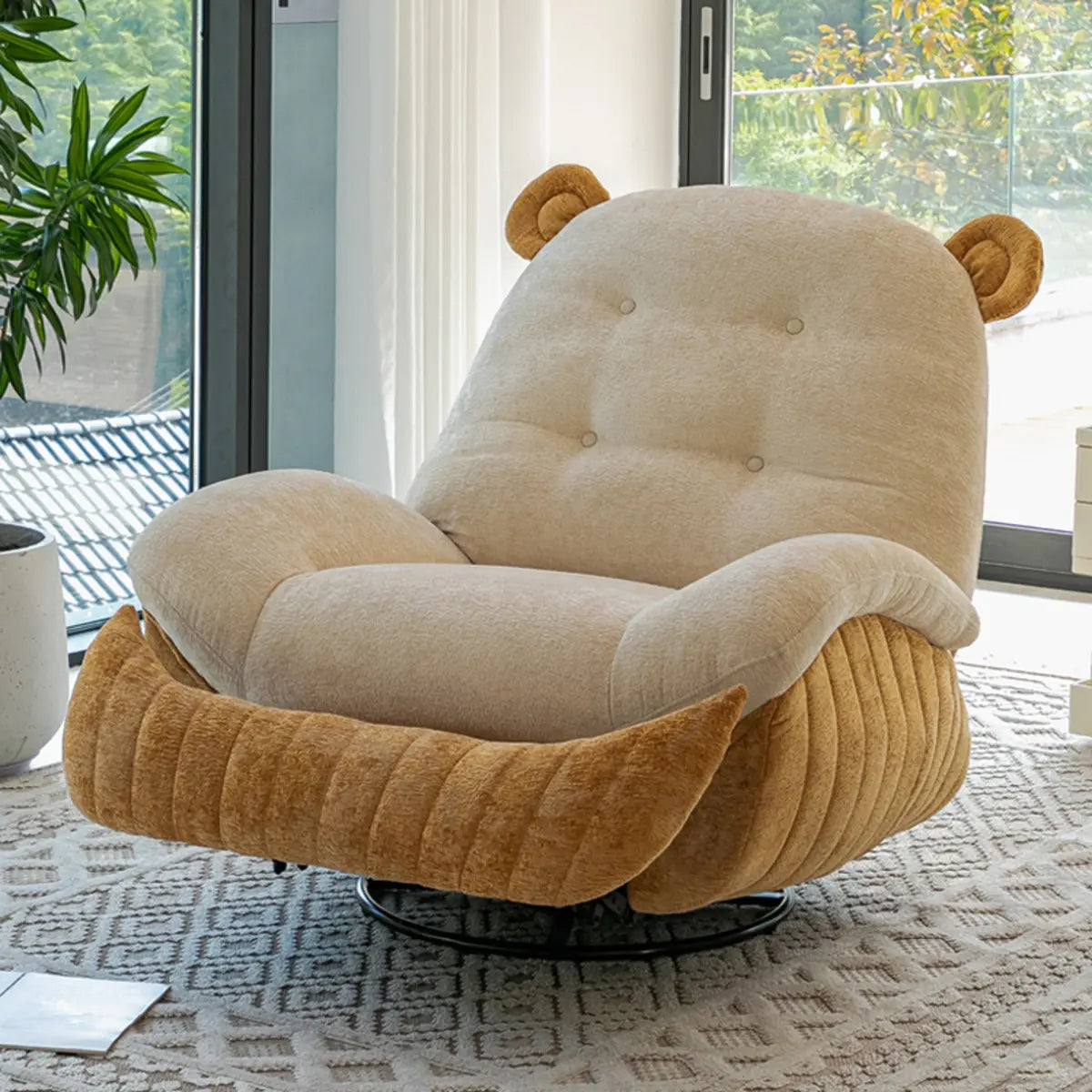 Swivel Beige Yellow Flared Arm Rocking Chair — Beige/ Green