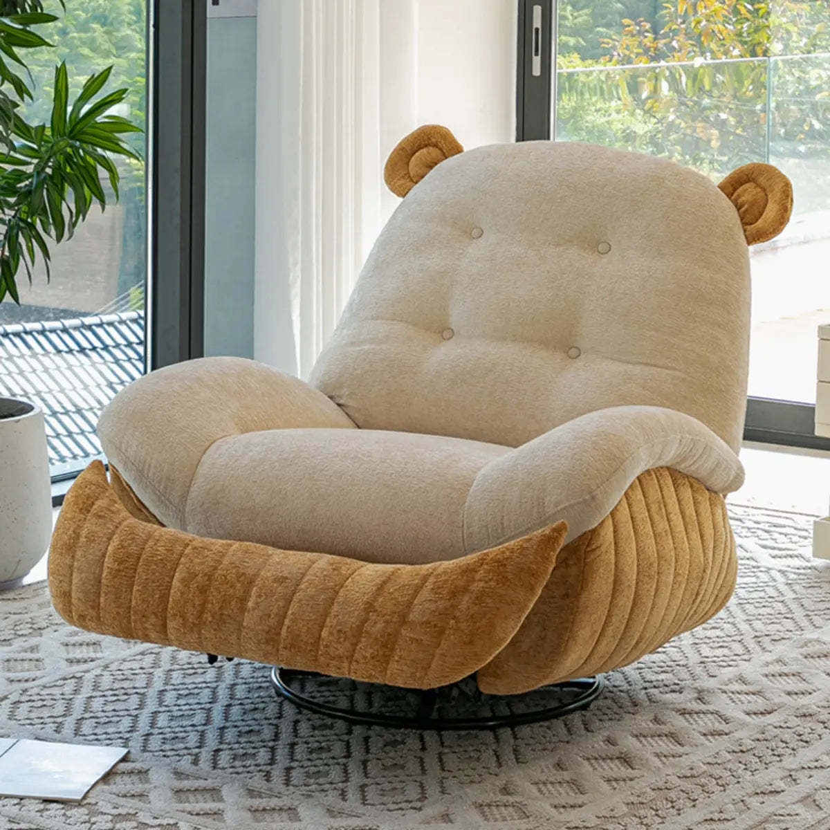 Swivel Beige Yellow Flared Arm Rocking Chair — Beige/ Green
