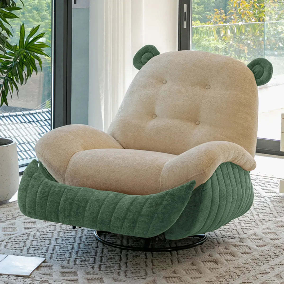 Swivel Beige Yellow Flared Arm Rocking Chair — Beige/ Yellow