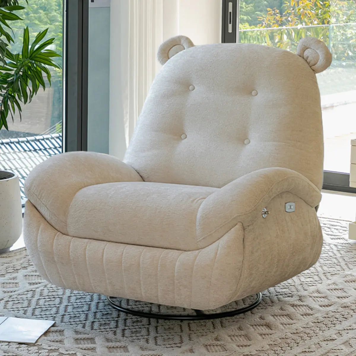 Swivel Beige Yellow Flared Arm Rocking Chair