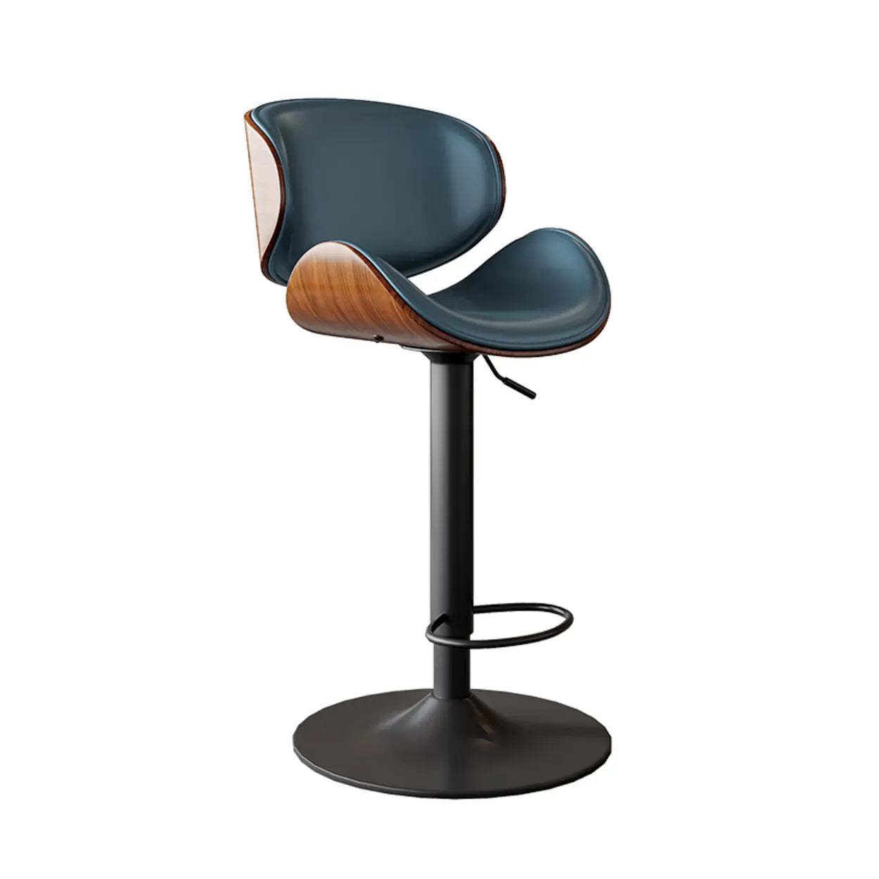 Modern bucket footrest bar & counter stools in metal — Faux Leather / Blue / Silver