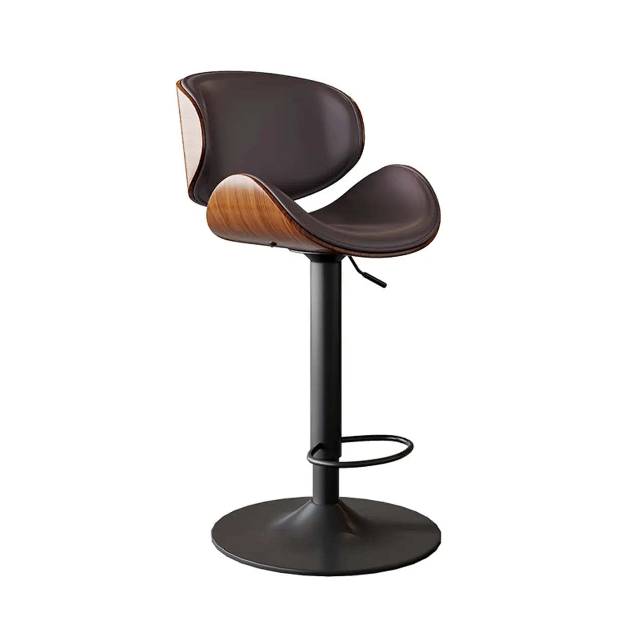Swivel Bucket Bar Stool with Footrest — Brown / Black / Cow Leather