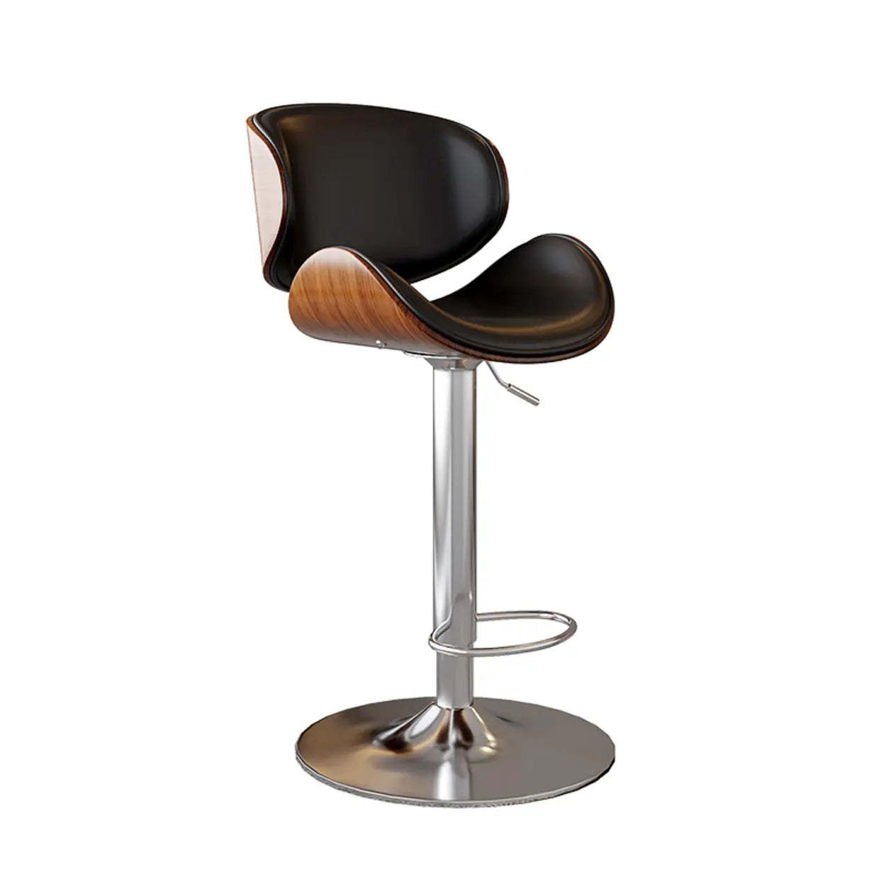 Swivel Bucket Bar Stool with Footrest — Brown / Silver / Cow Leather