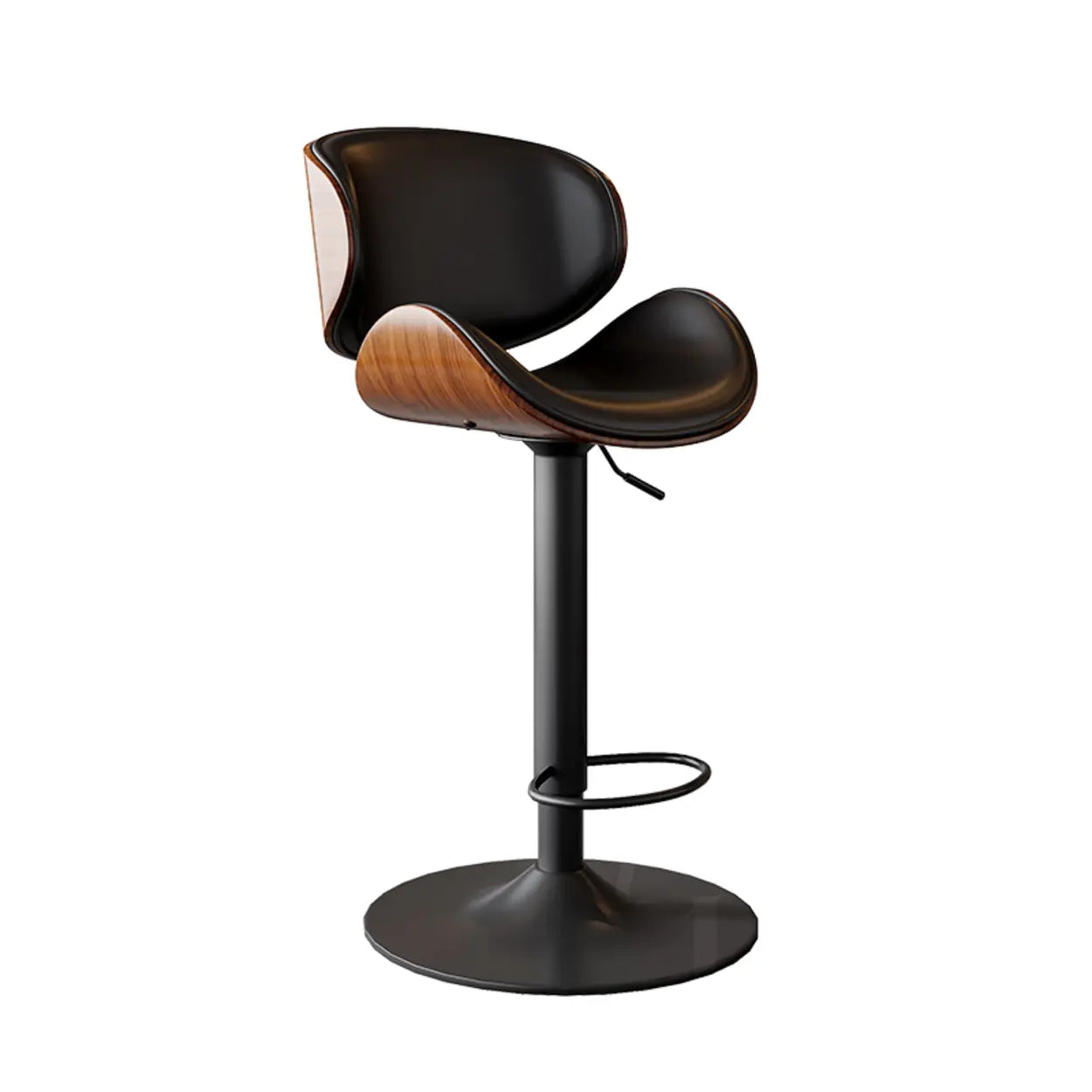 Modern footrest bucket blue bar & counter stools in metal — Faux Leather / Black / Silver