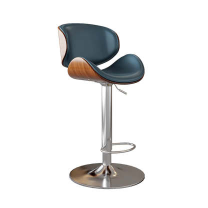 Lighom footrest bucket metal bar & counter stools for kitchen — Genuine Leather / White / Silver