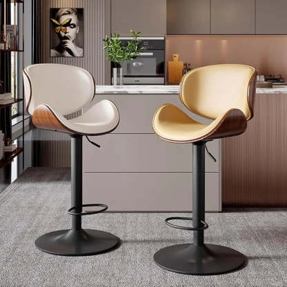 Lighom modern bucket footrest metal bar & counter stools — Faux Leather / White / Silver