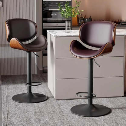 Modern bucket footrest metal bar & counter stools — Faux Leather / Beige / Silver