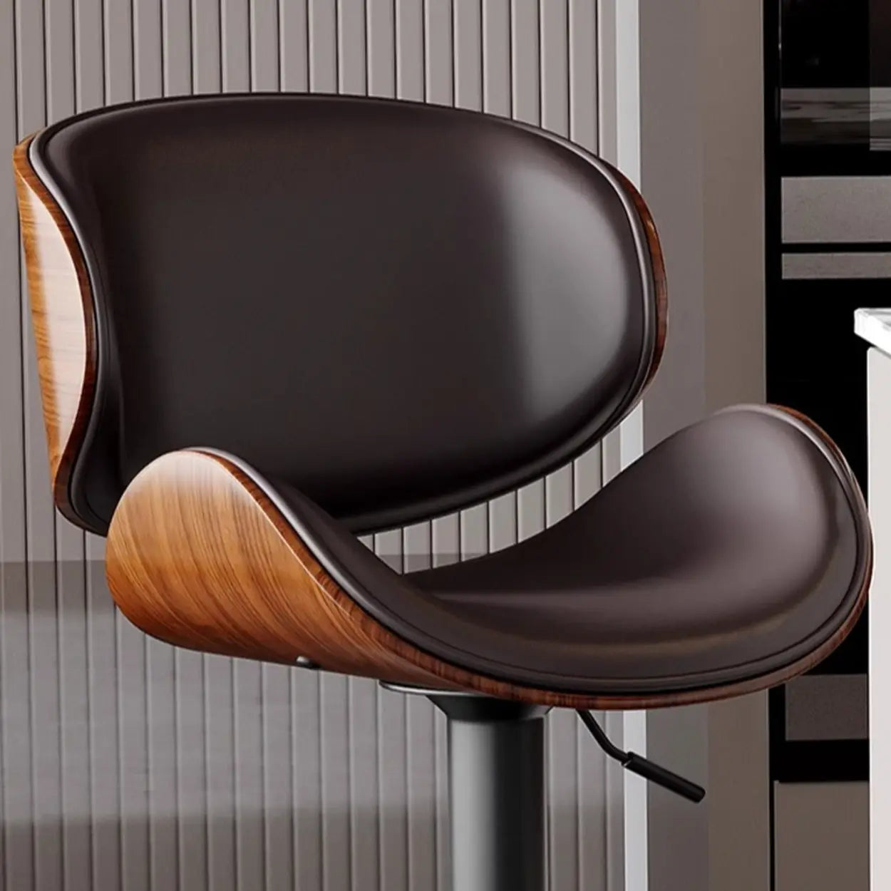 Blue modern bucket footrest bar & counter stools — Faux Leather / Brown / Black