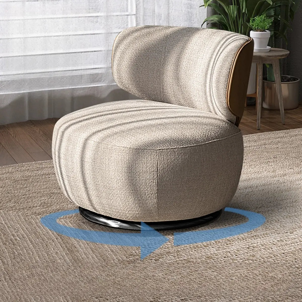 Swivel Fixed Back Textured Side Chair — White / Cotton and Linen
