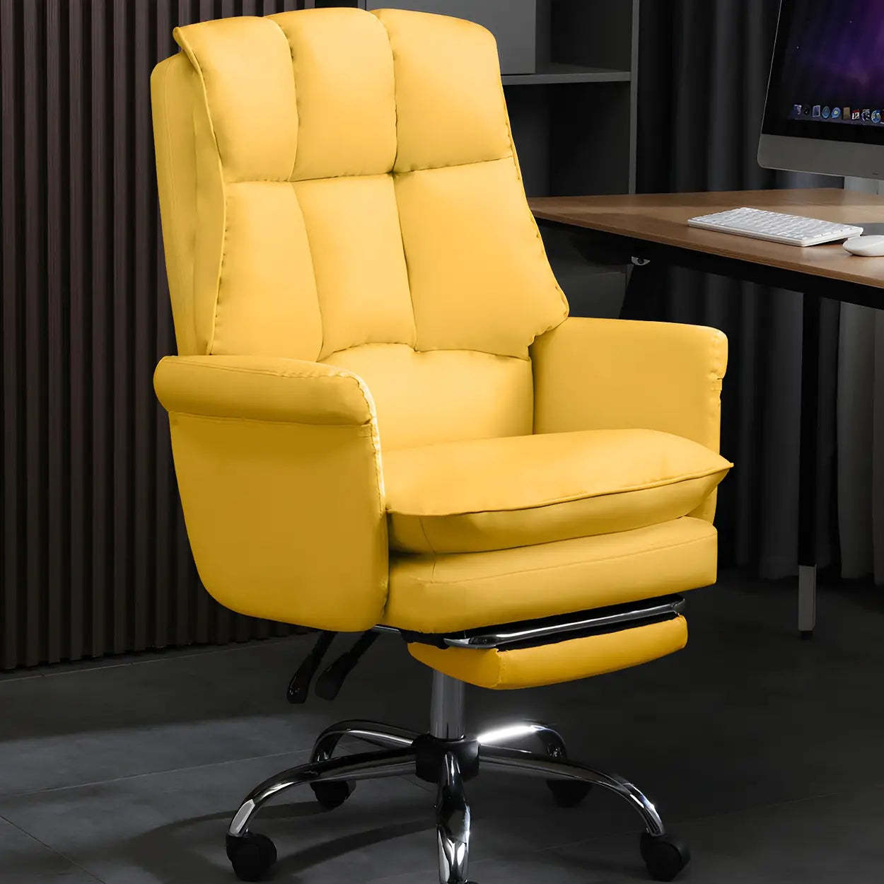 Swivel Ergonomic Leather Office Chair with Footrest — White / Without Footrest