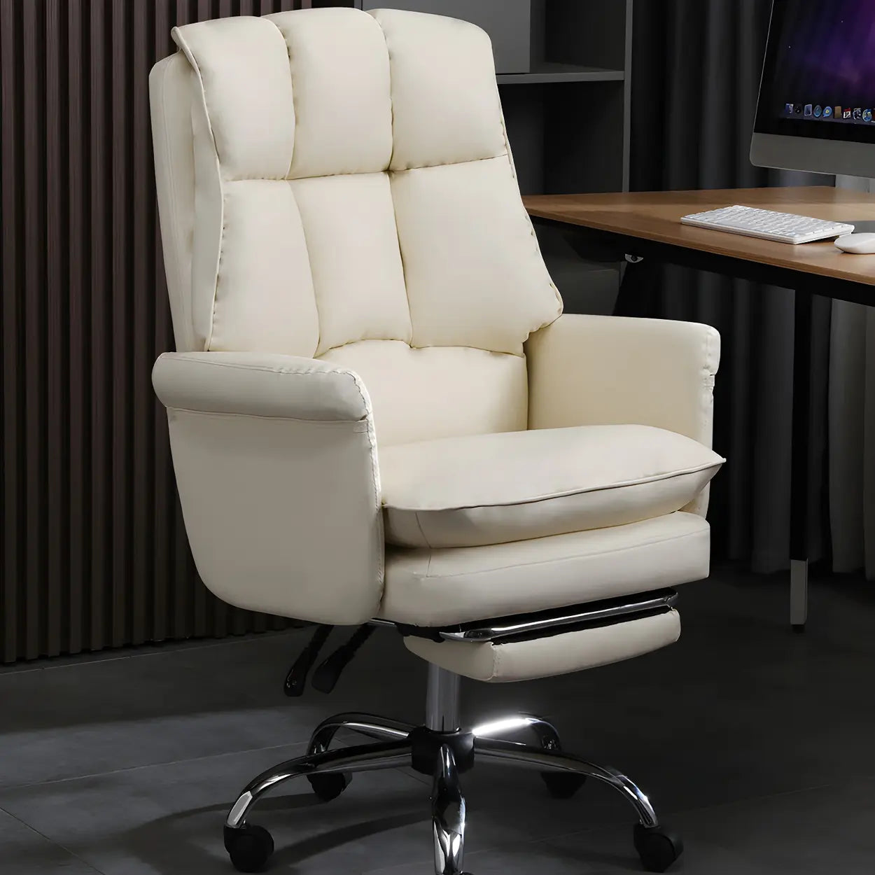 Swivel Ergonomic Leather Office Chair with Footrest — Yellow / With Footrest