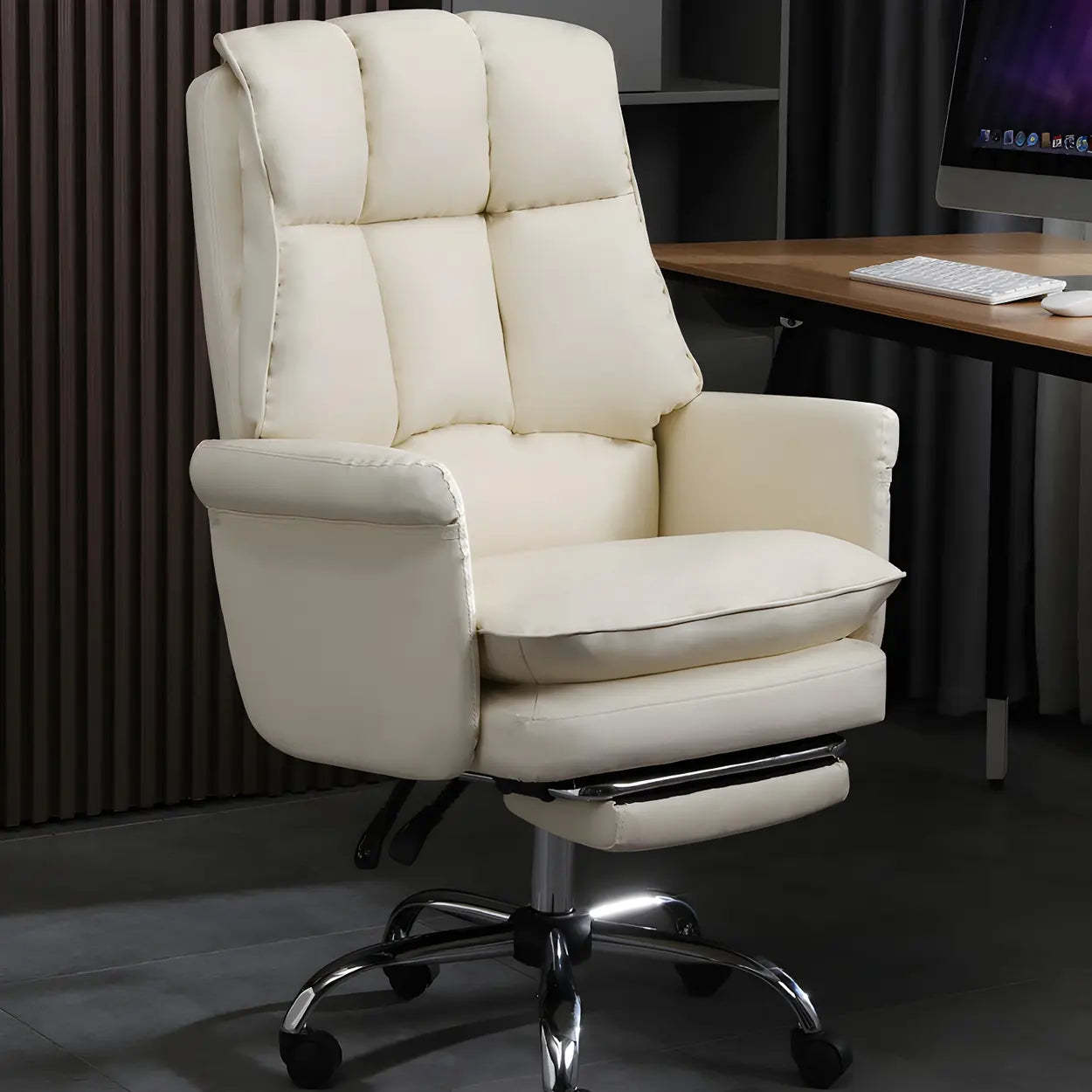 Swivel Ergonomic Leather Office Chair with Footrest — Yellow / With Footrest