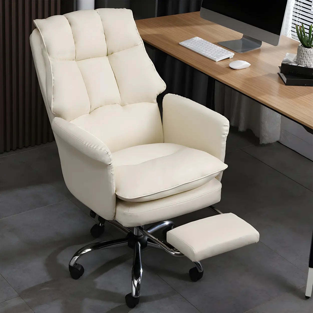 Swivel Ergonomic Leather Office Chair with Footrest — Black / With Footrest