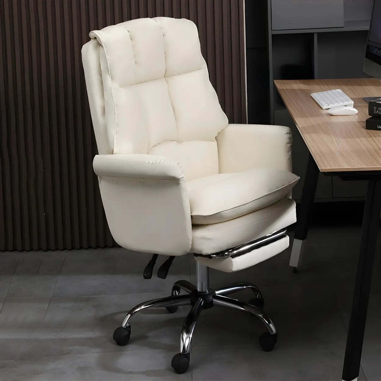 Swivel Ergonomic Leather Office Chair with Footrest — Grey / With Footrest