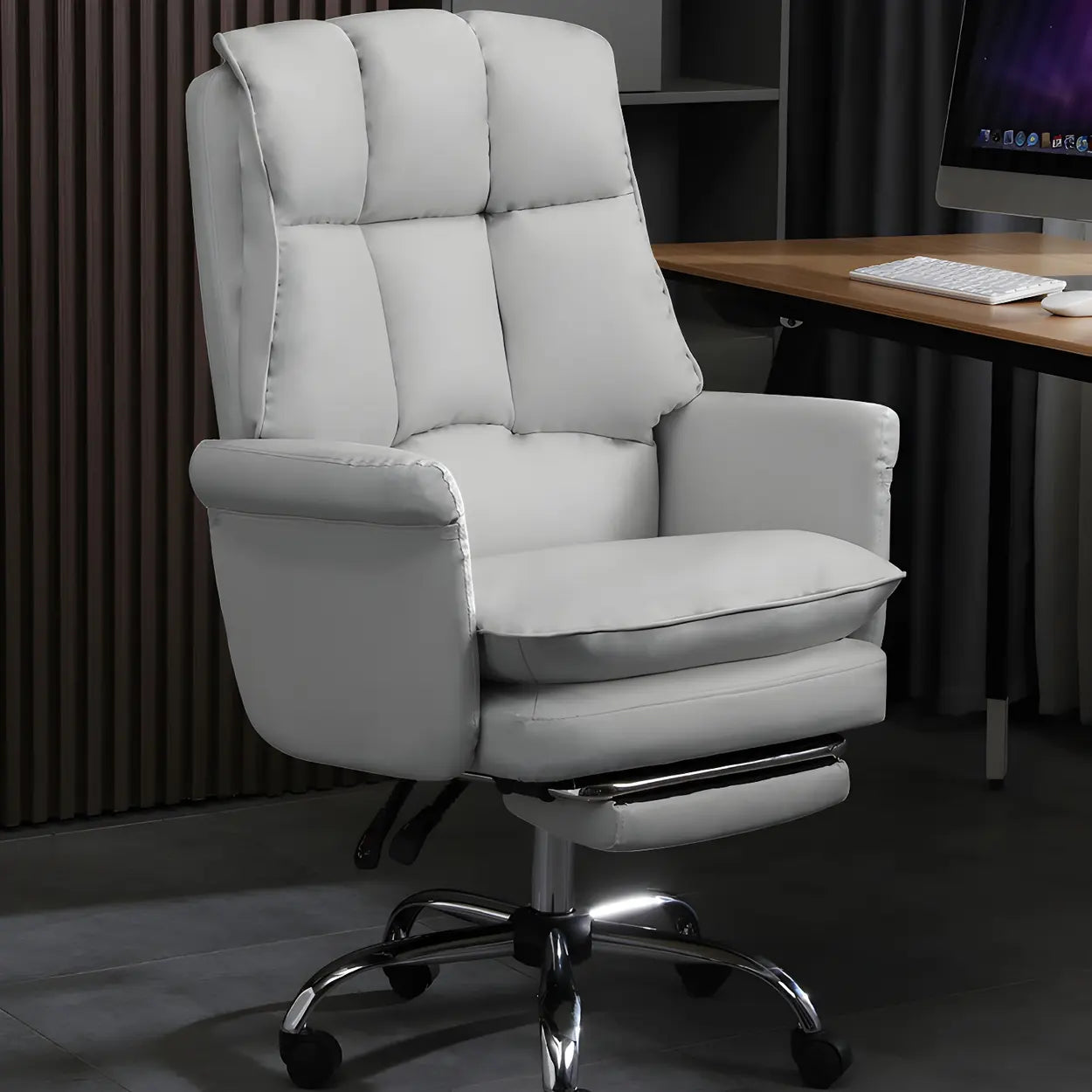 Swivel Ergonomic Leather Office Chair with Footrest — Grey / Without Footrest