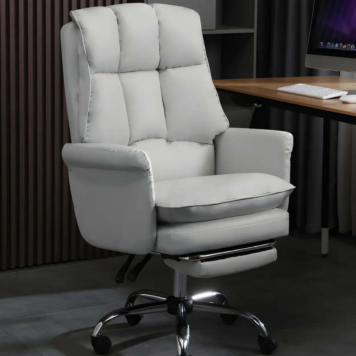 Swivel Ergonomic Leather Office Chair with Footrest — Grey / Without Footrest