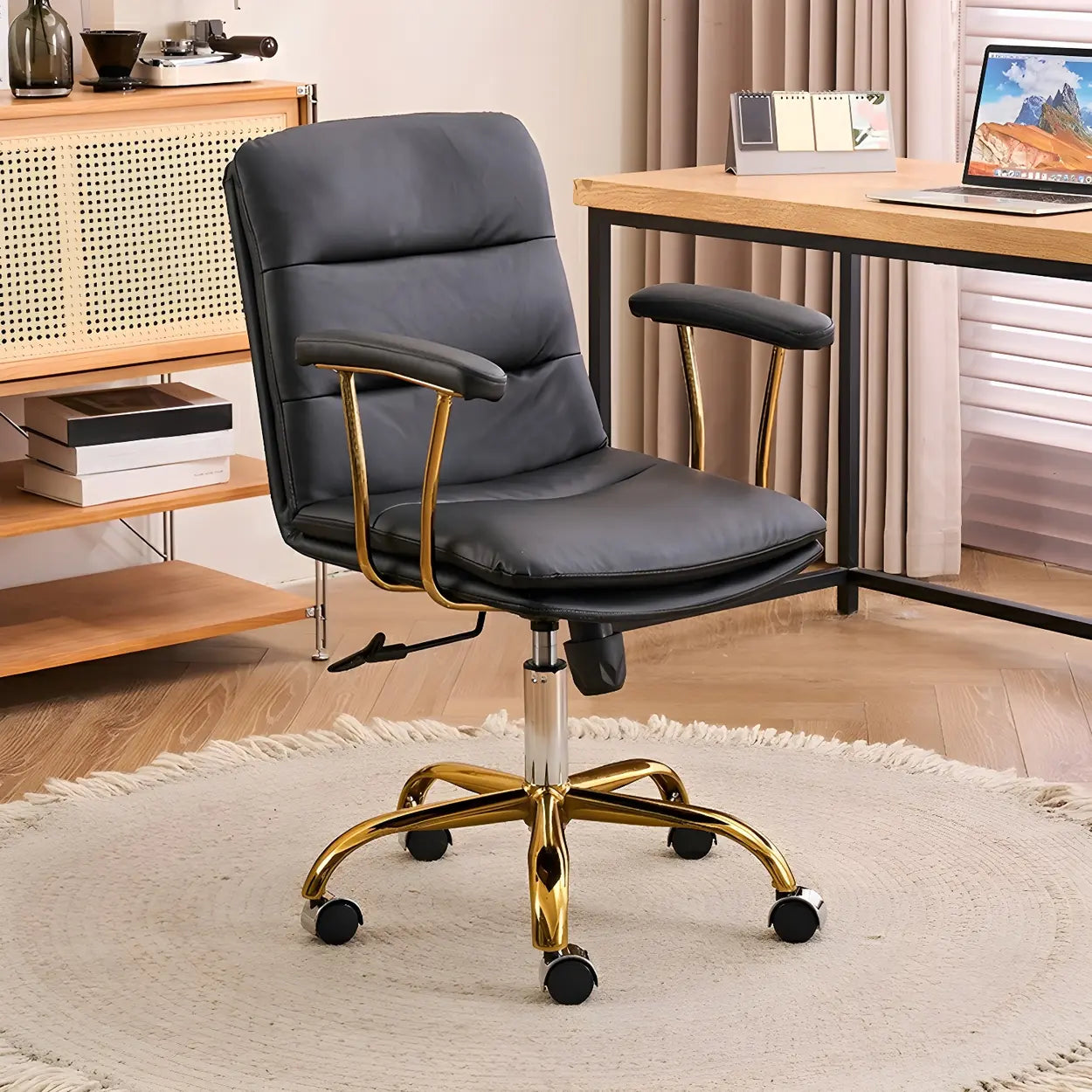 Swivel Ergonomic Leather Tilt Office Chair — Black / White / Microfiber Leather