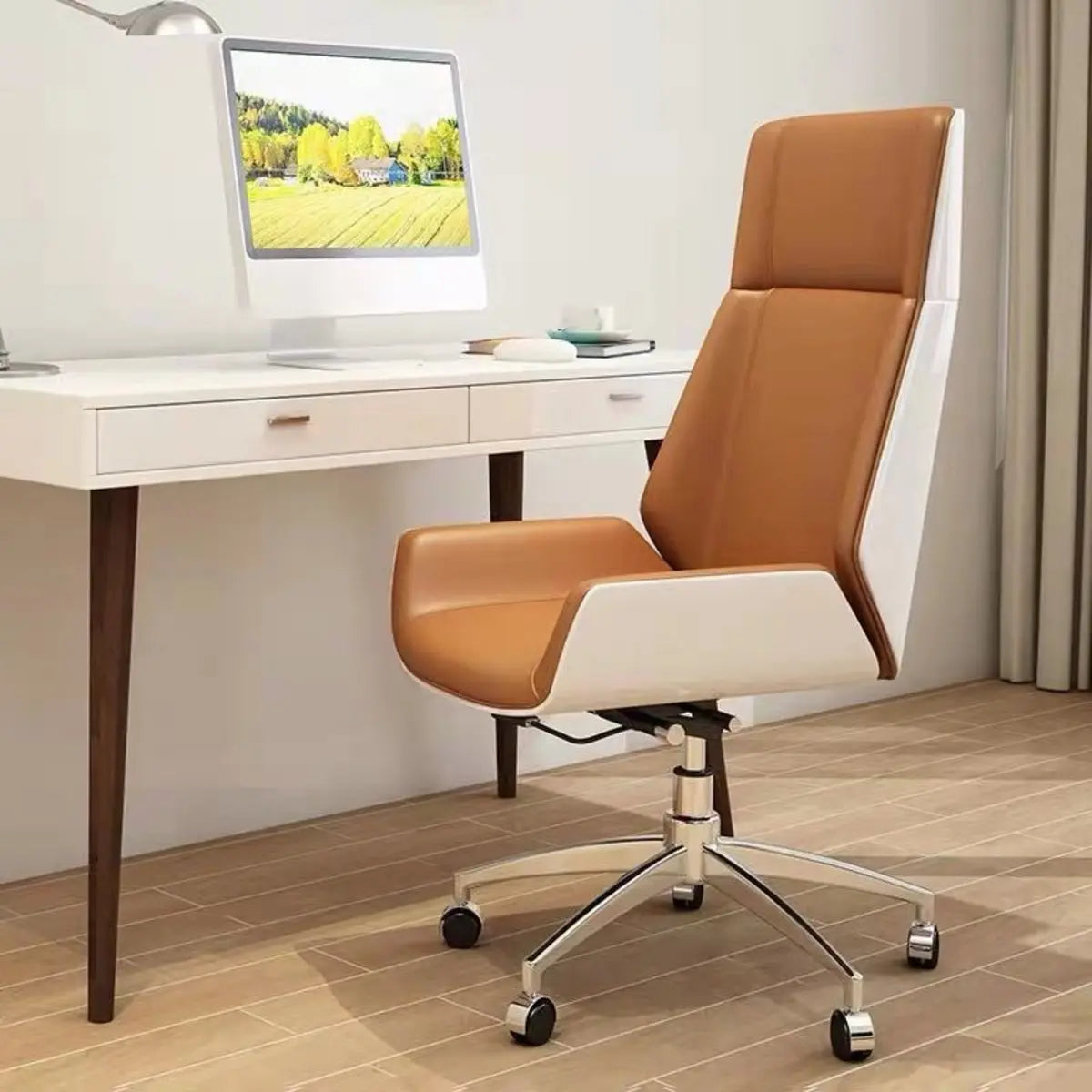 Swivel Faux Leather Adjustable Back Office Chair