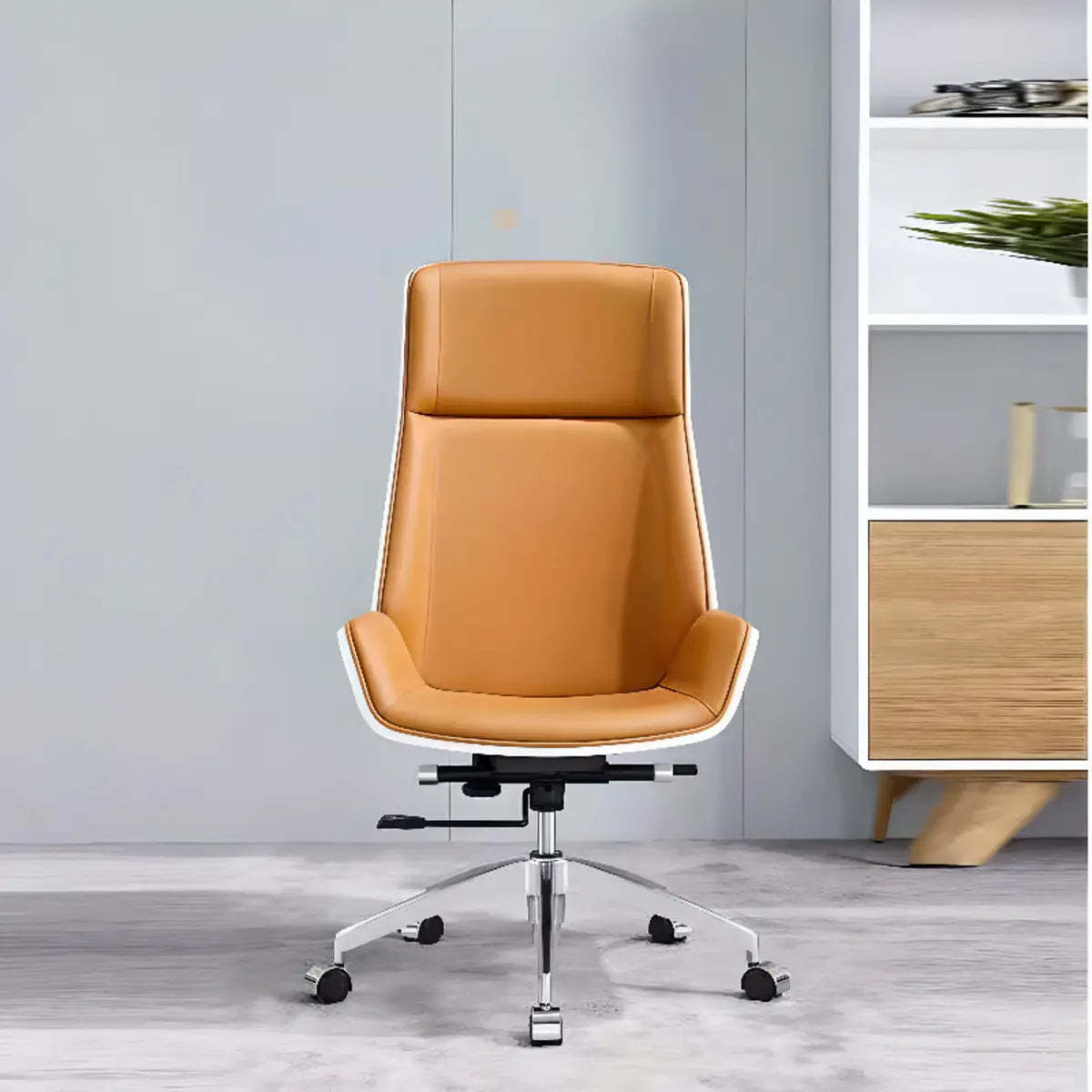 Swivel Faux Leather Adjustable Back Office Chair — White/Orange