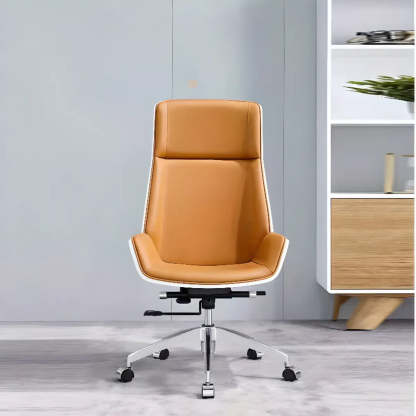 Swivel Faux Leather Adjustable Back Office Chair — White/Orange