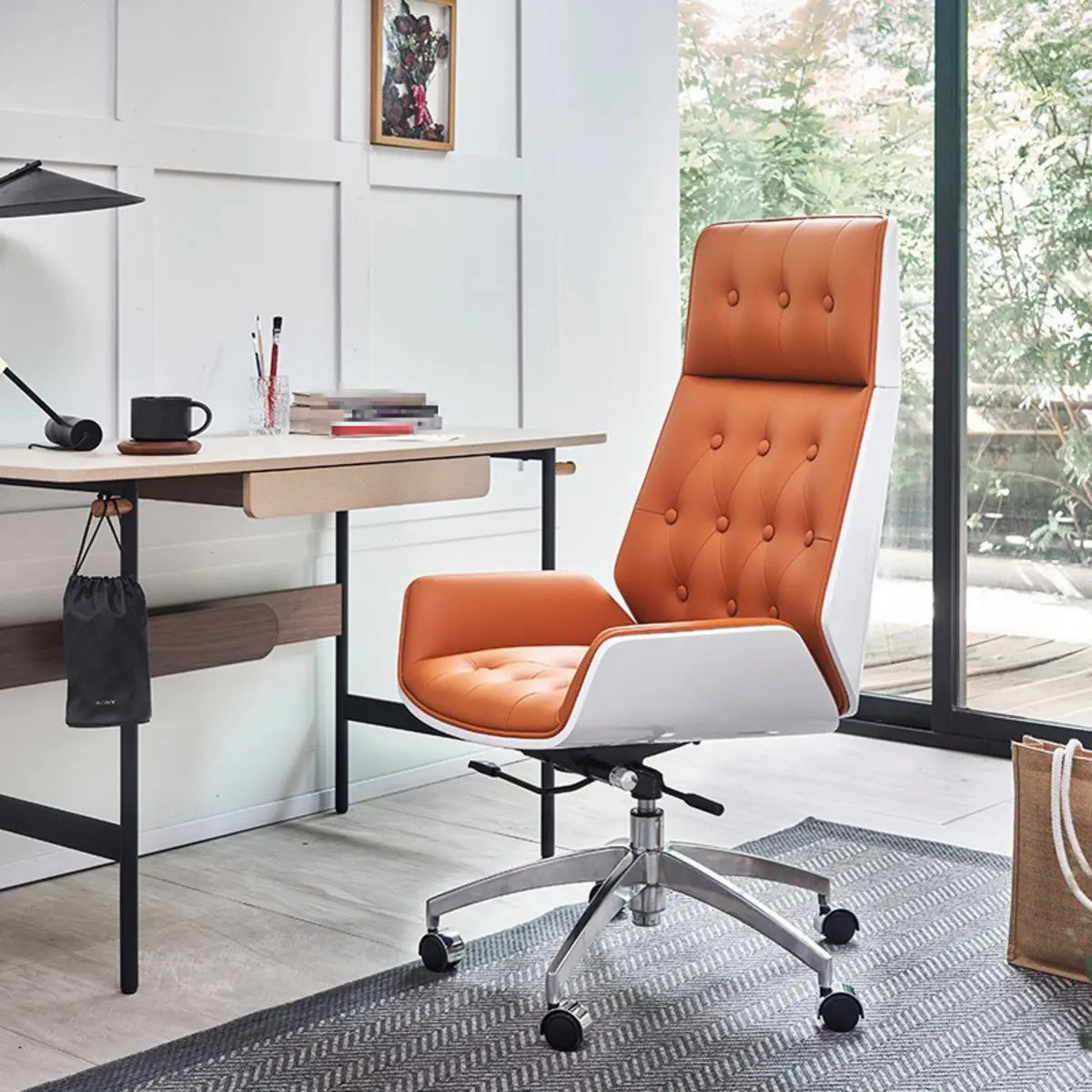 Swivel Faux Leather Office Chair with Headrest and Armrest