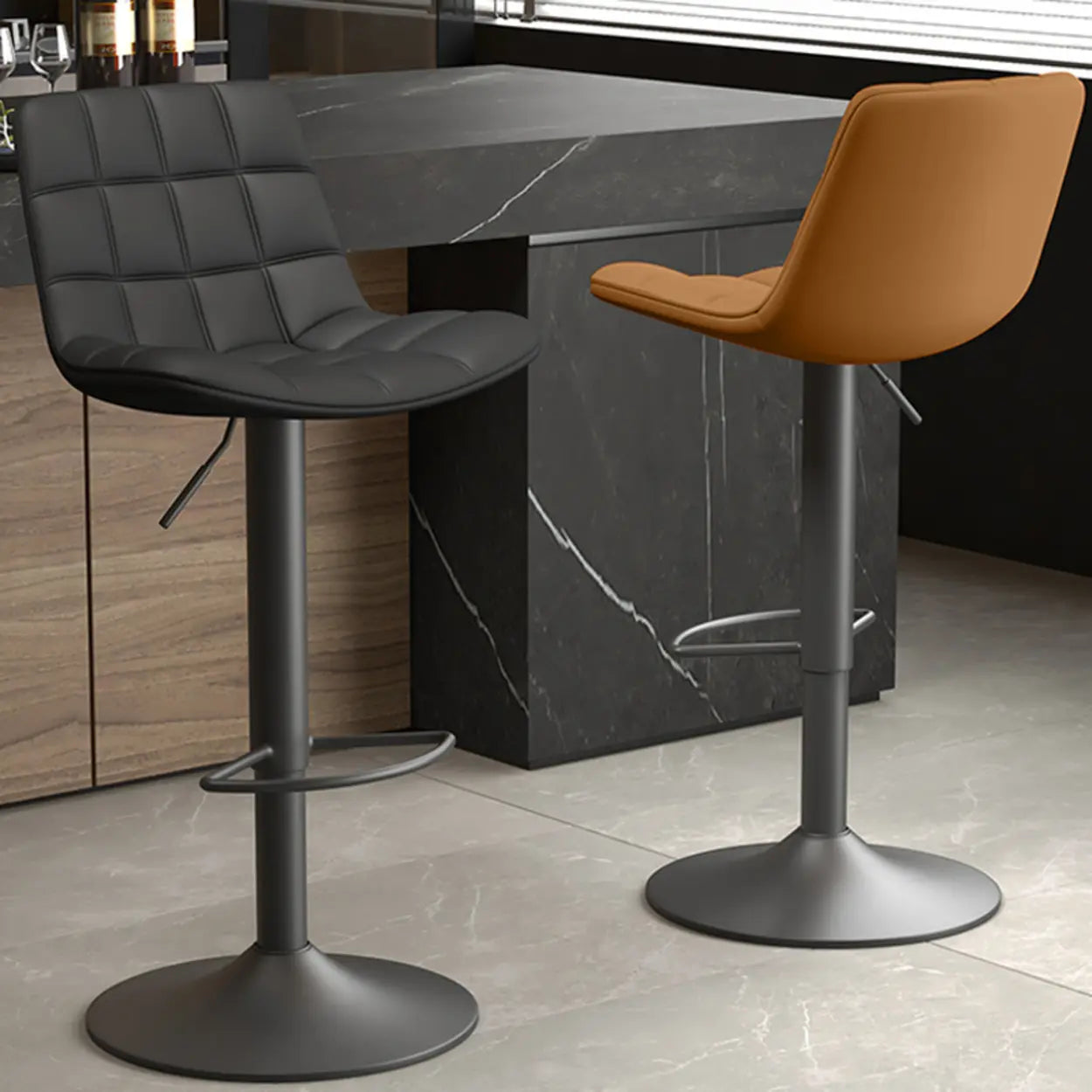 Saddle Faux Leather Swivel Bar Stool with Back