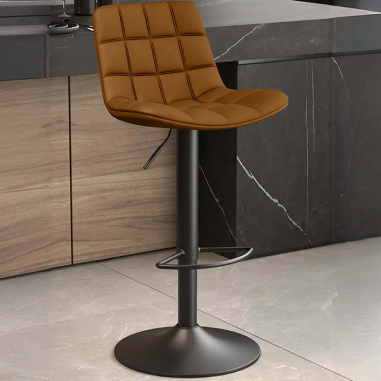 Saddle Faux Leather Swivel Bar Stool with Back — Brown / Gold