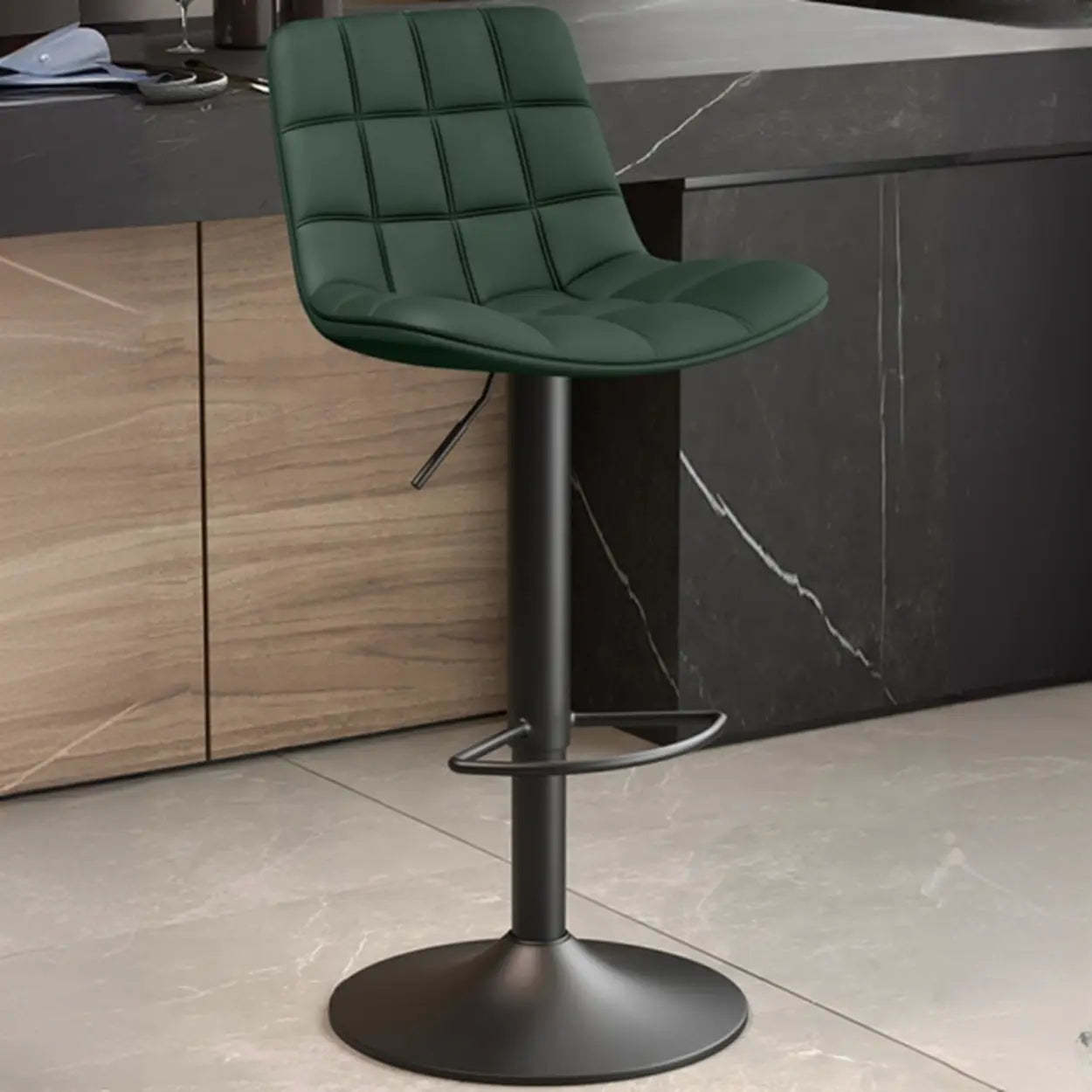 Saddle Faux Leather Swivel Bar Stool with Back — Light Orange / Gold
