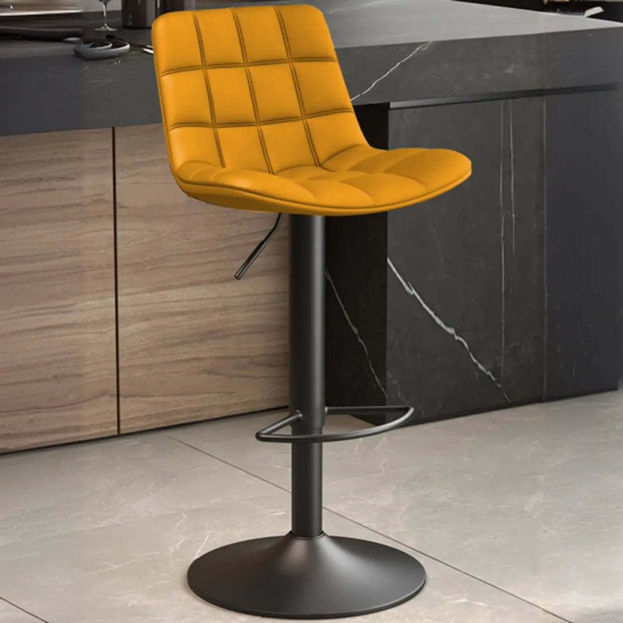 Saddle Faux Leather Swivel Bar Stool with Back — Light Orange / Silver