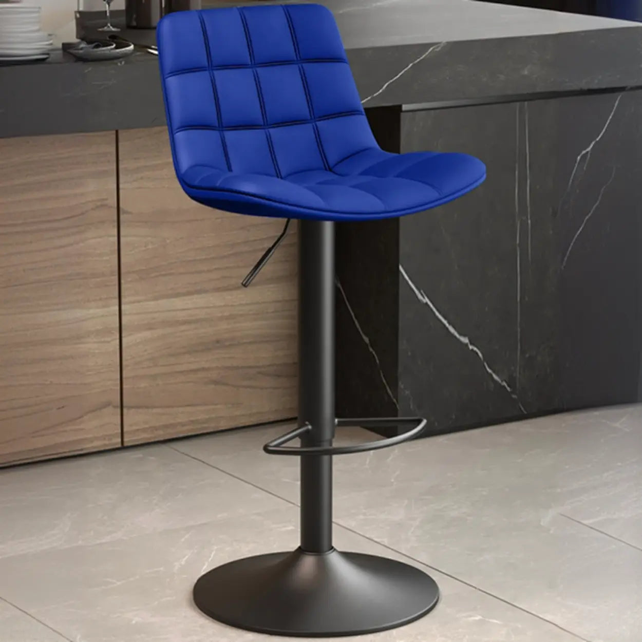 Saddle Faux Leather Swivel Bar Stool with Back — Dark Gray / Black