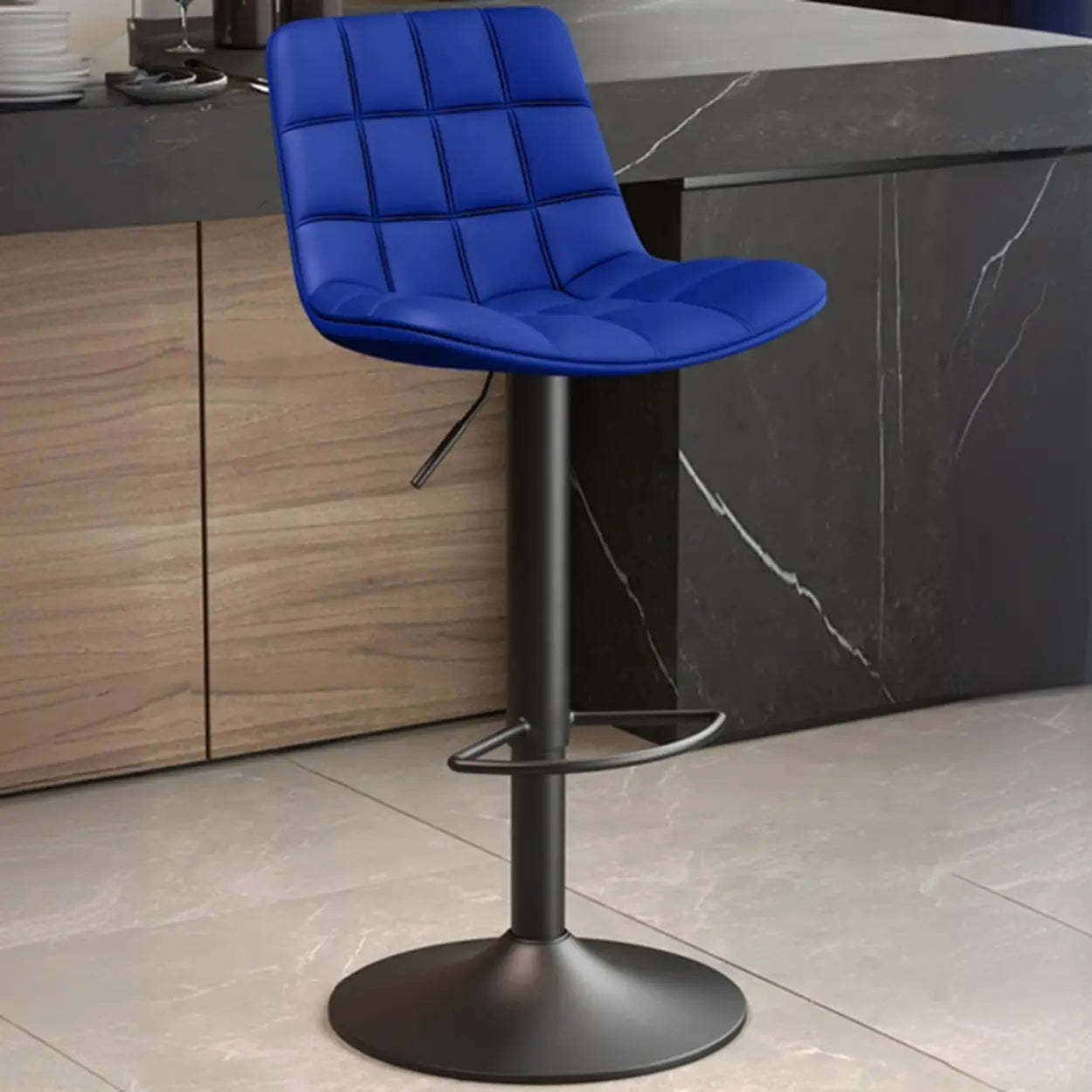 Saddle Faux Leather Swivel Bar Stool with Back — Dark Gray / Black