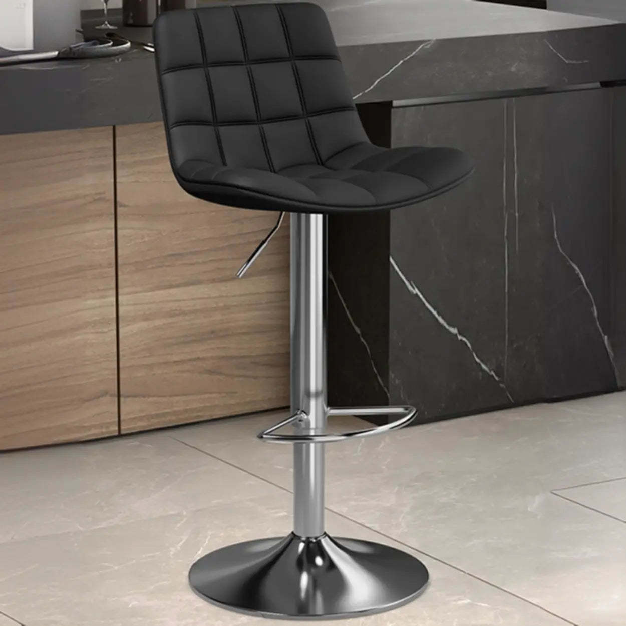 Saddle Faux Leather Swivel Bar Stool with Back — Dark Gray / Gold