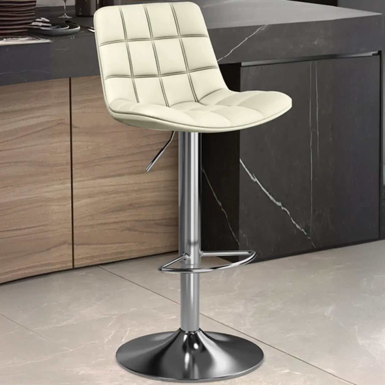 Saddle Faux Leather Swivel Bar Stool with Back — Dark Blue / Black