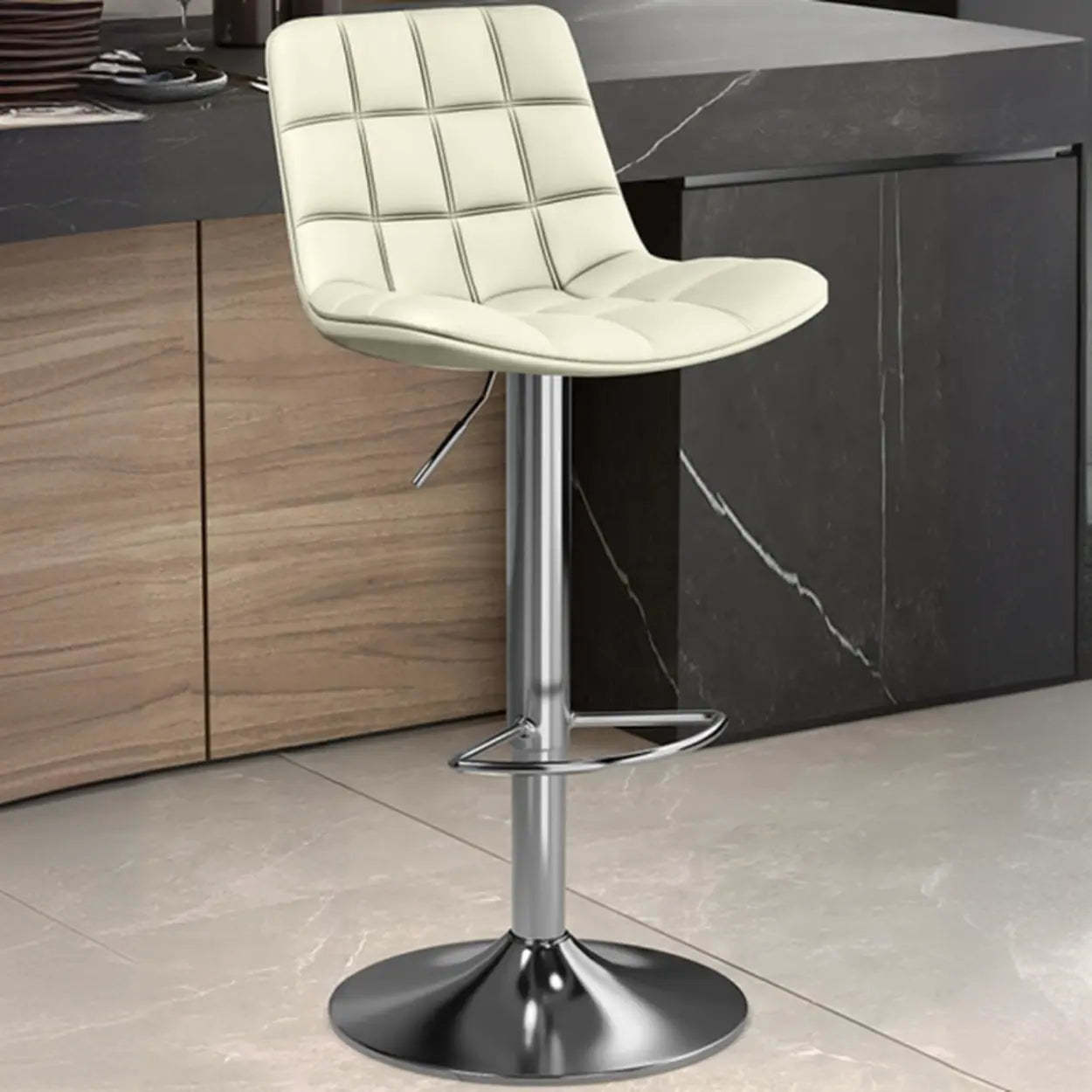Saddle Faux Leather Swivel Bar Stool with Back — Dark Blue / Black