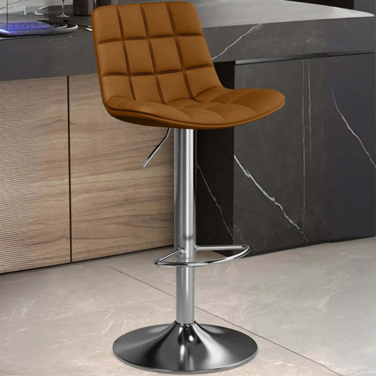 Brown luxury back saddle bar & counter stools — Silver