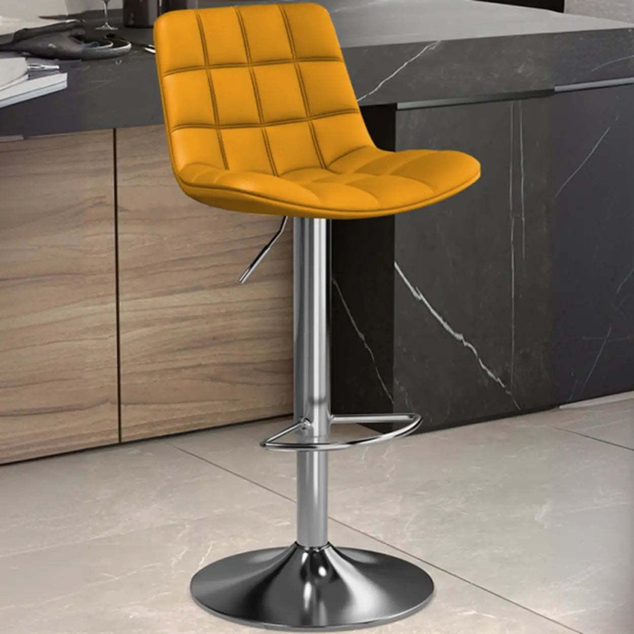 Saddle Faux Leather Swivel Bar Stool with Back