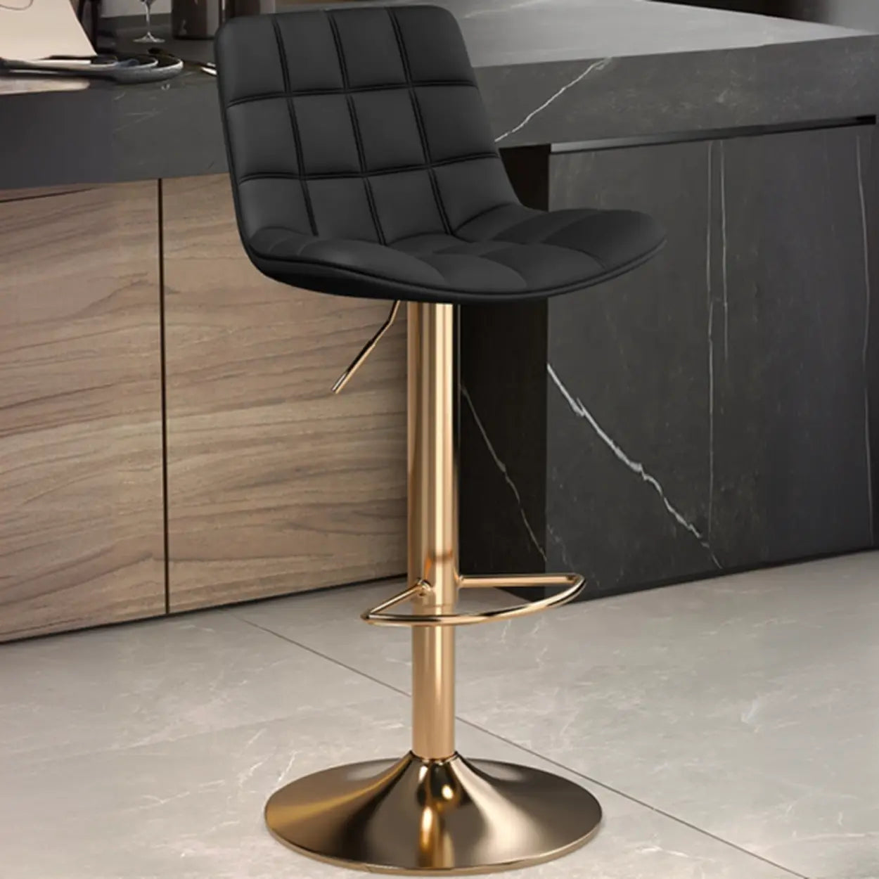 Saddle Faux Leather Swivel Bar Stool with Back