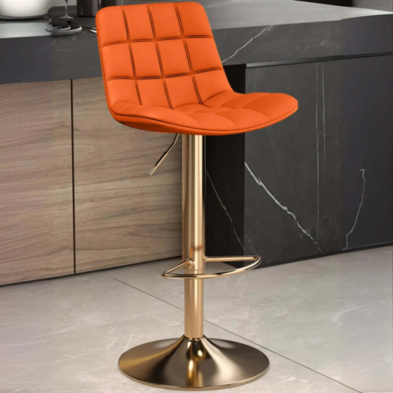 Saddle Faux Leather Swivel Bar Stool with Back