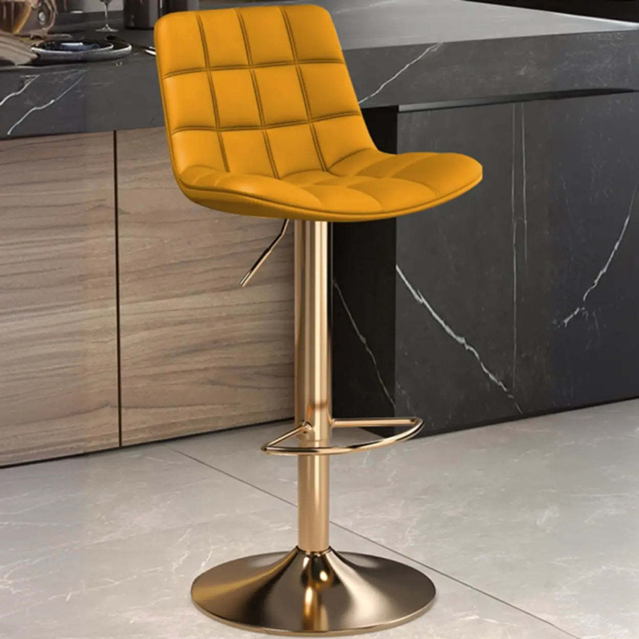 Saddle Faux Leather Swivel Bar Stool with Back — Beige / Black