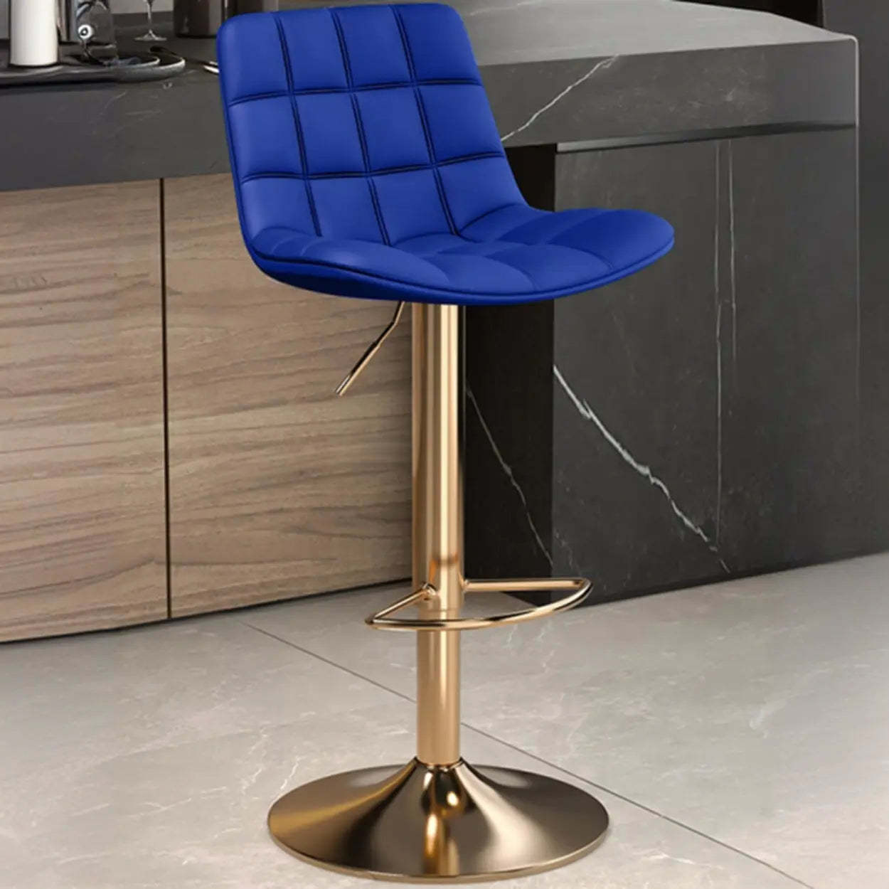 Saddle Faux Leather Swivel Bar Stool with Back — Beige / Silver